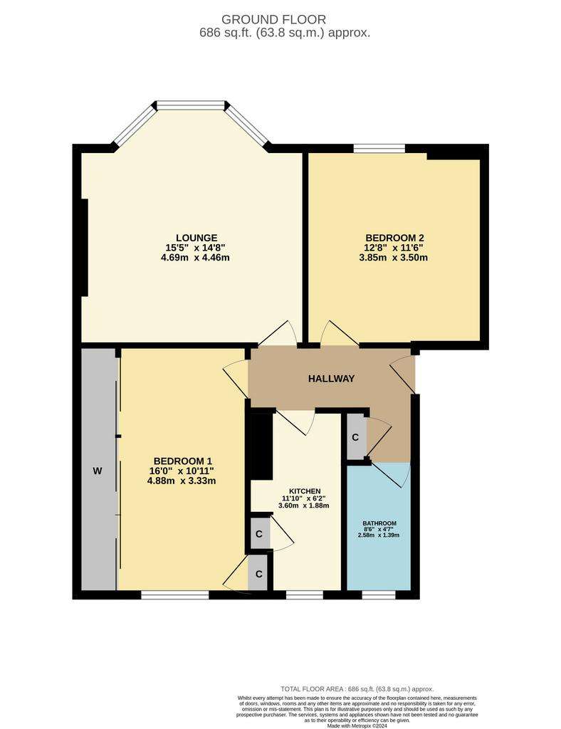 2 bedroom flat to rent - floorplan