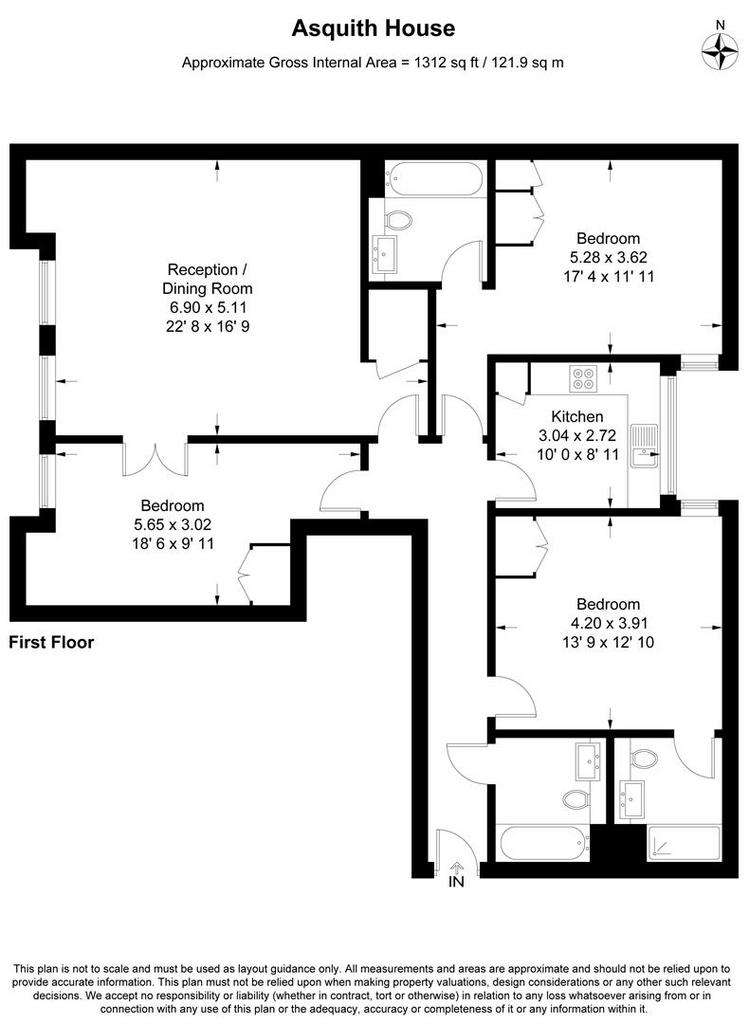 3 bedroom flat to rent - floorplan