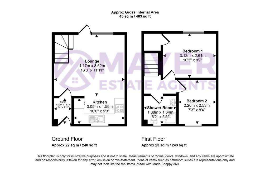 2 bedroom terraced house for sale - floorplan