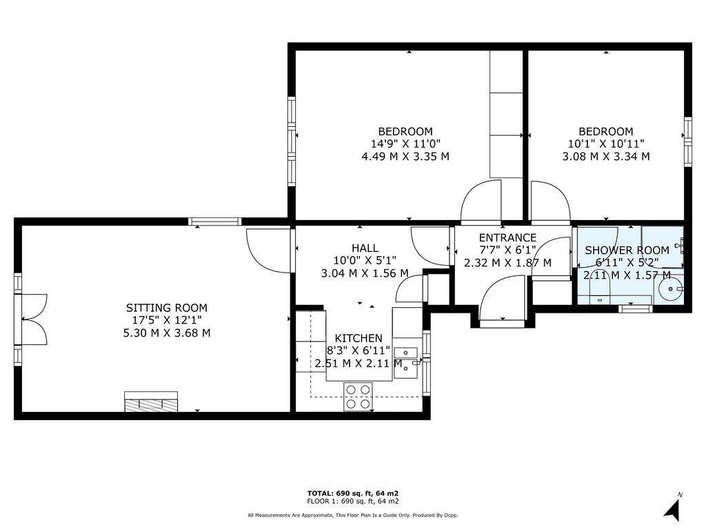 2 bedroom bungalow to rent - floorplan