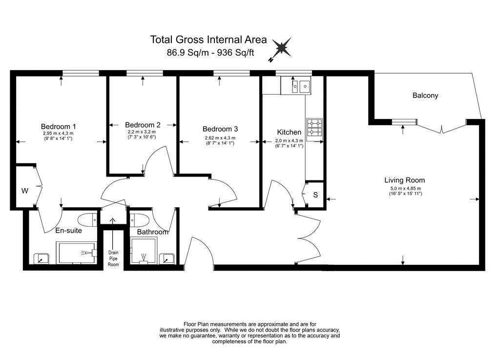 3 bedroom flat to rent - floorplan