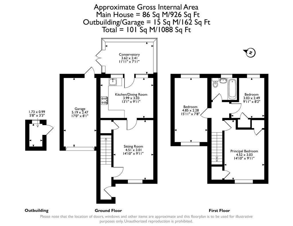 3 bedroom semi-detached house for sale - floorplan