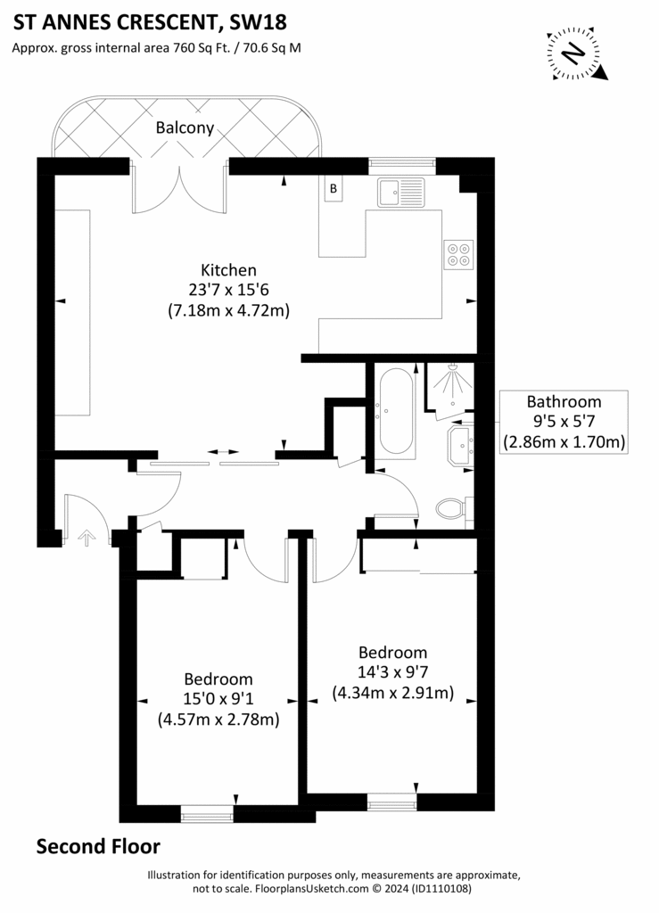 2 bedroom flat for sale - floorplan