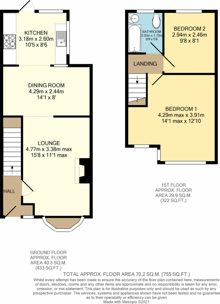 2 bedroom terraced house for sale - floorplan