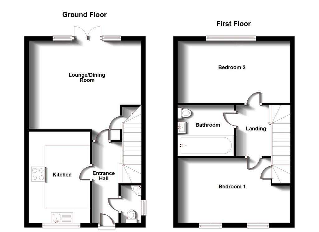 2 bedroom end of terrace house for sale - floorplan