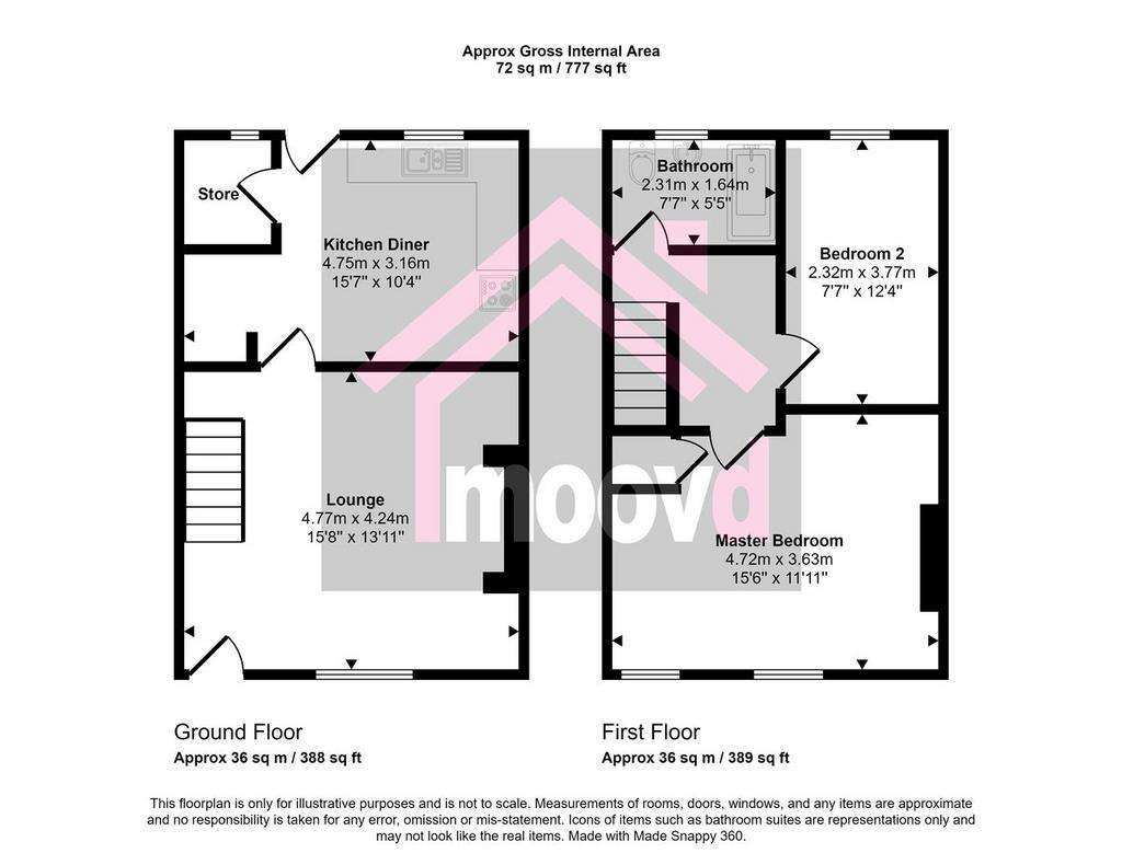 2 bedroom terraced house for sale - floorplan