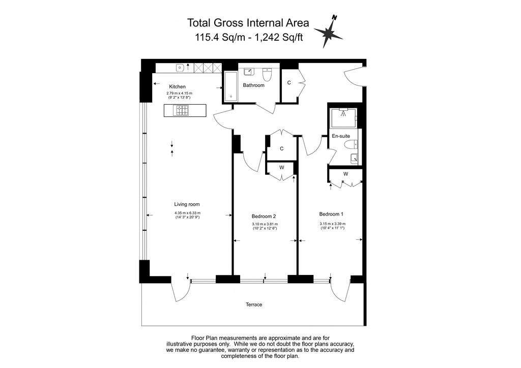 2 bedroom flat to rent - floorplan