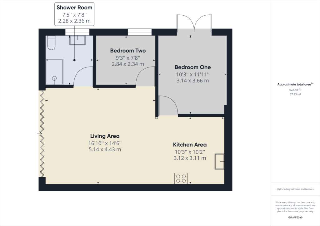 2 bedroom bungalow to rent - floorplan