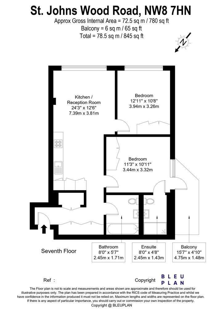 2 bedroom flat to rent - floorplan