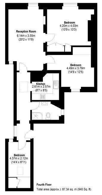 3 bedroom flat to rent - floorplan