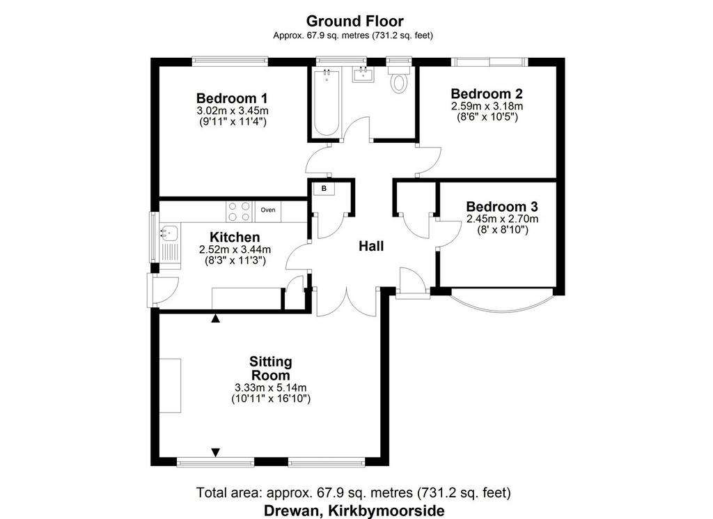 3 bedroom bungalow for sale - floorplan