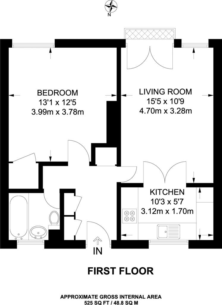 1 bedroom flat to rent - floorplan