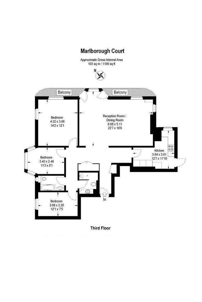 3 bedroom flat to rent - floorplan