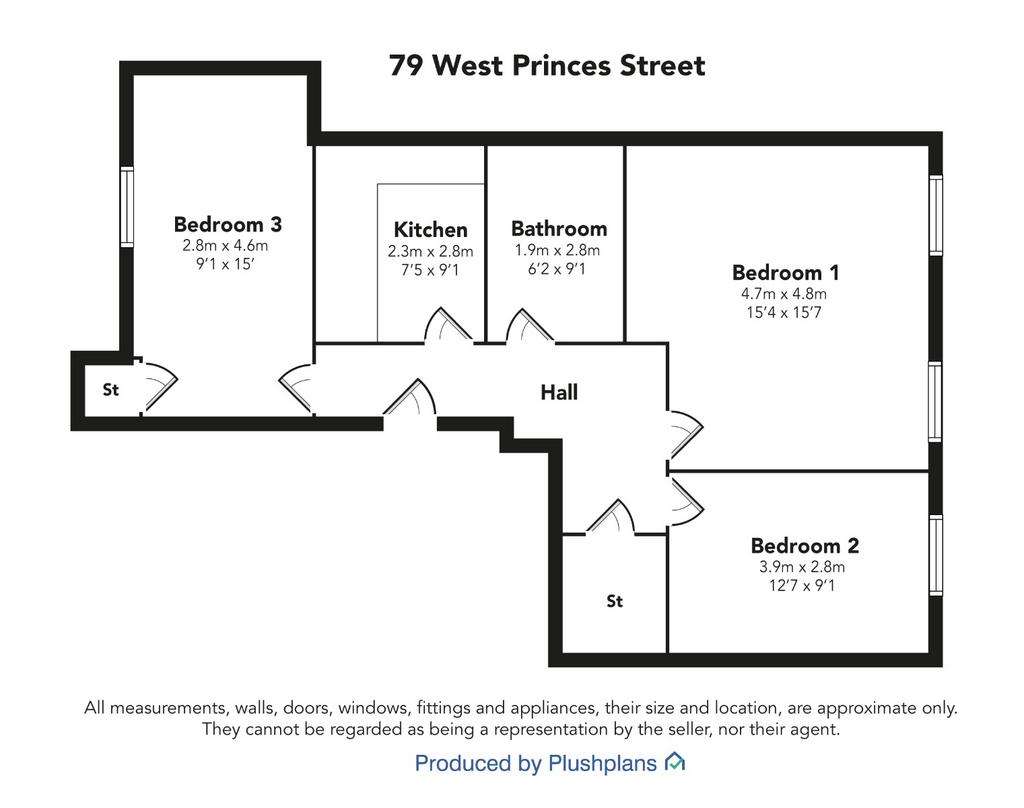 3 bedroom flat to rent - floorplan