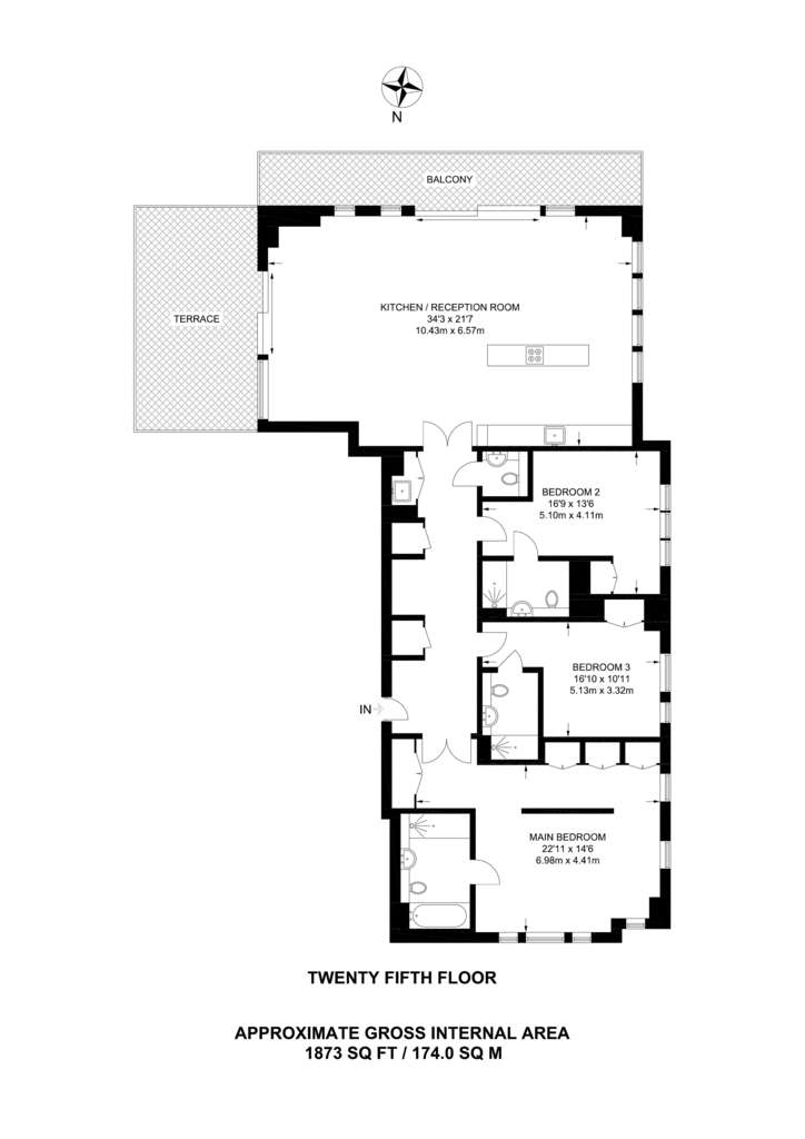 3 bedroom flat to rent - floorplan