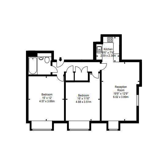 2 bedroom flat to rent - floorplan