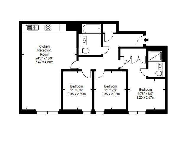 3 bedroom flat to rent - floorplan