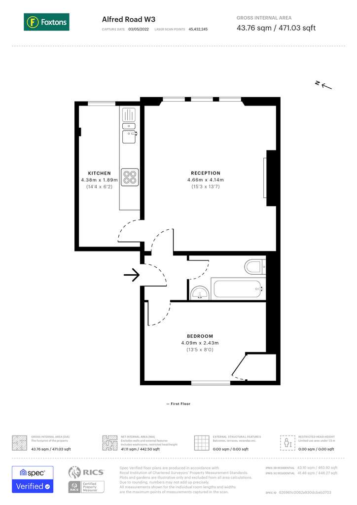 1 bedroom flat to rent - floorplan