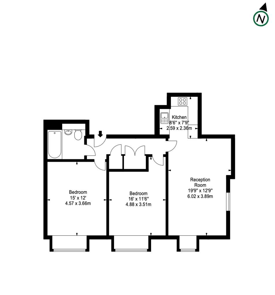 2 bedroom flat to rent - floorplan