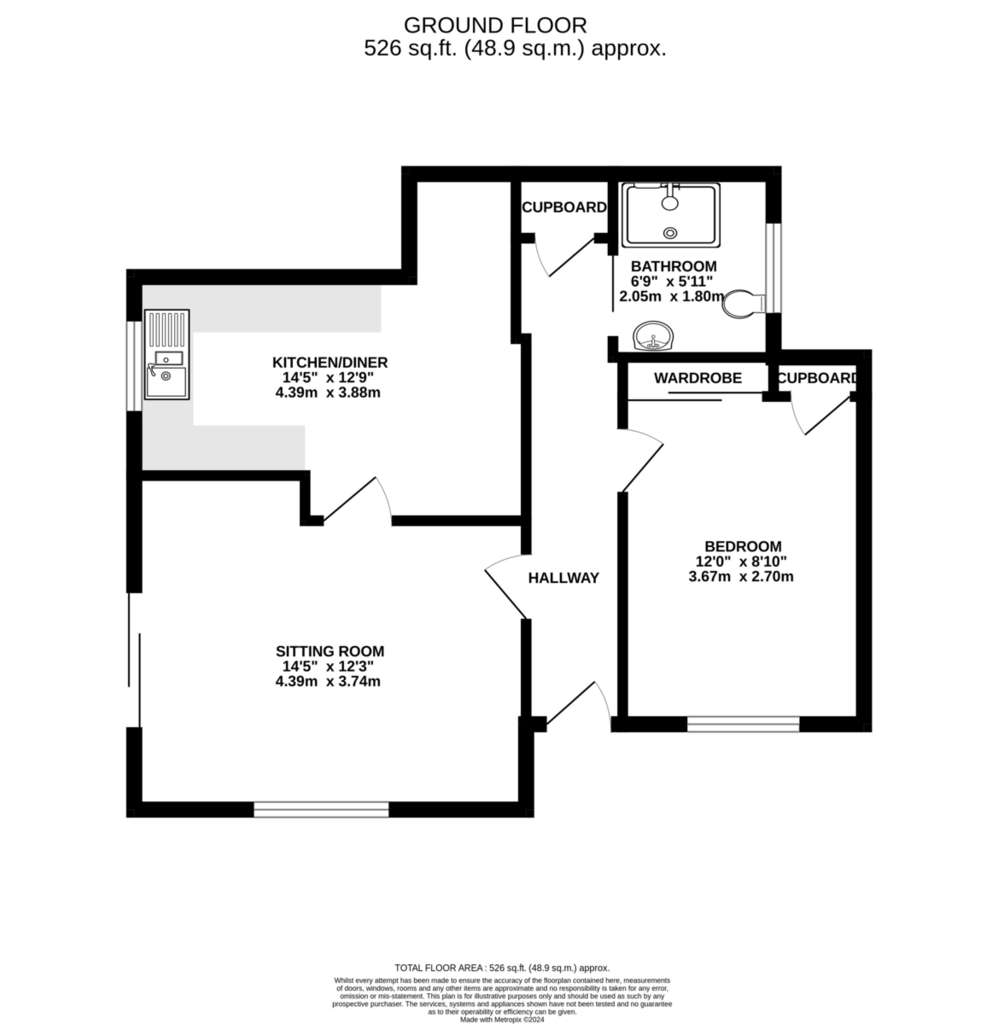 1 bedroom semi-detached bungalow for sale - floorplan