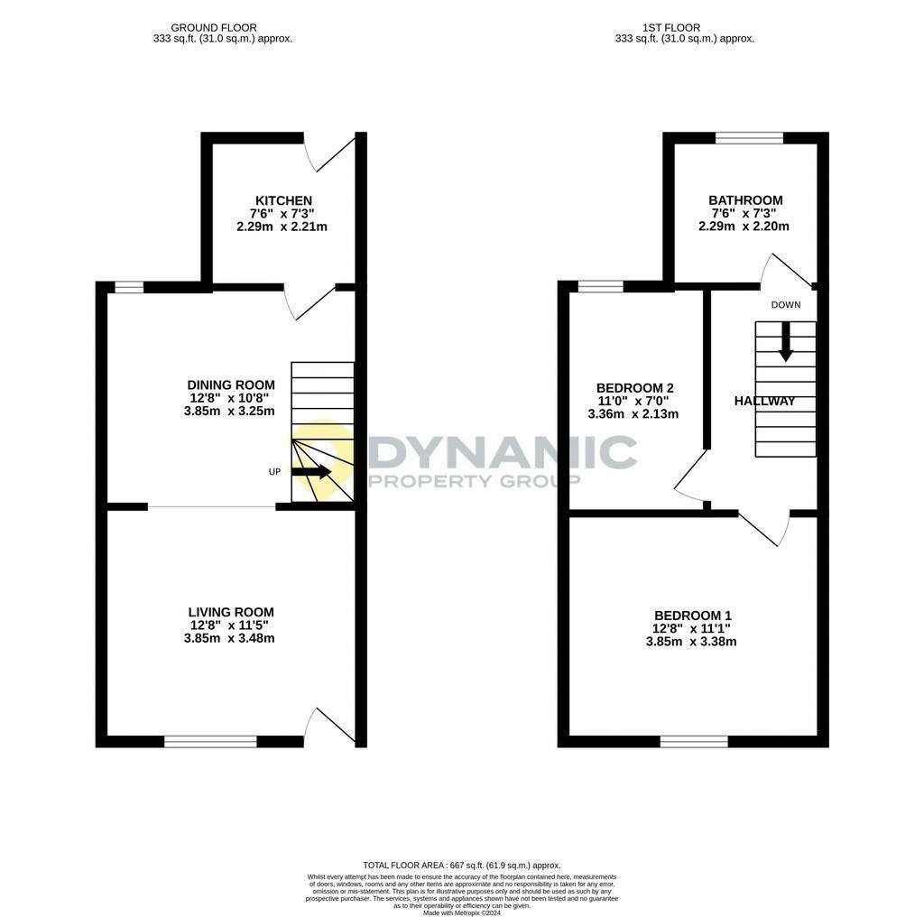 2 bedroom end of terrace house to rent - floorplan