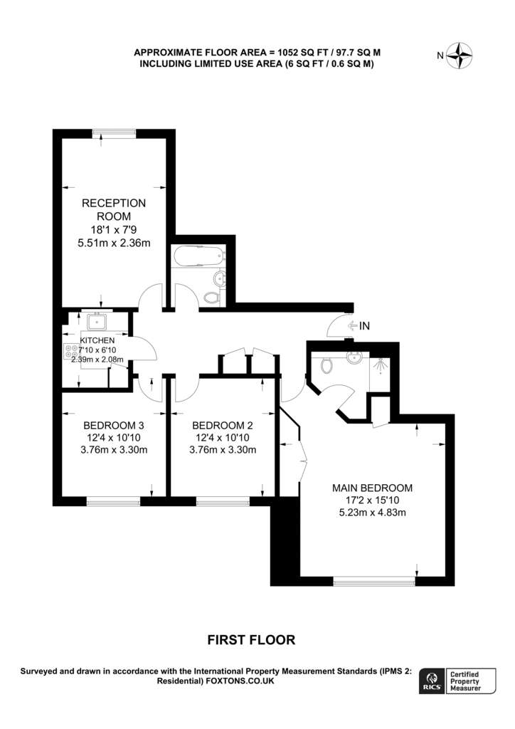 3 bedroom flat to rent - floorplan