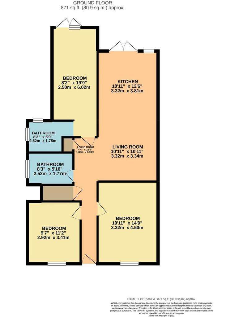 3 bedroom flat to rent - floorplan