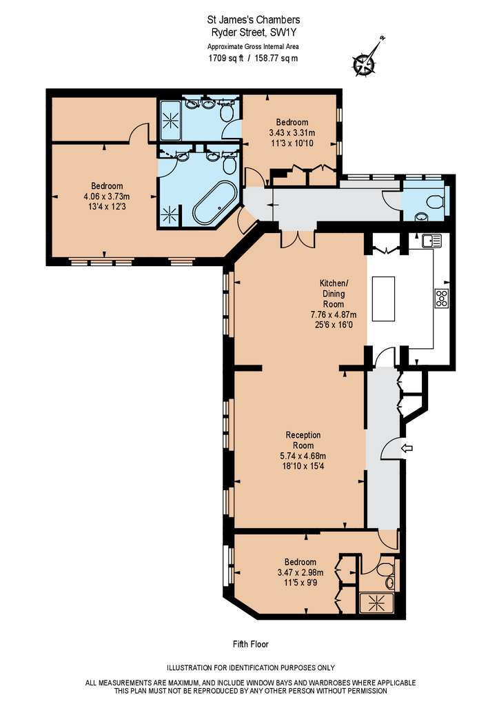 3 bedroom flat to rent - floorplan