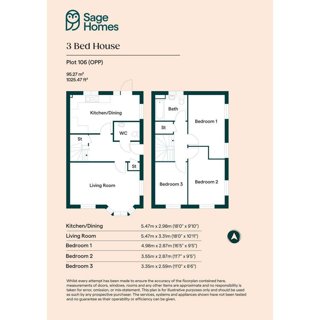 3 bedroom end of terrace house for sale - floorplan