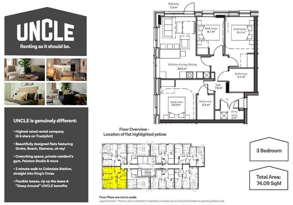 3 bedroom flat to rent - floorplan