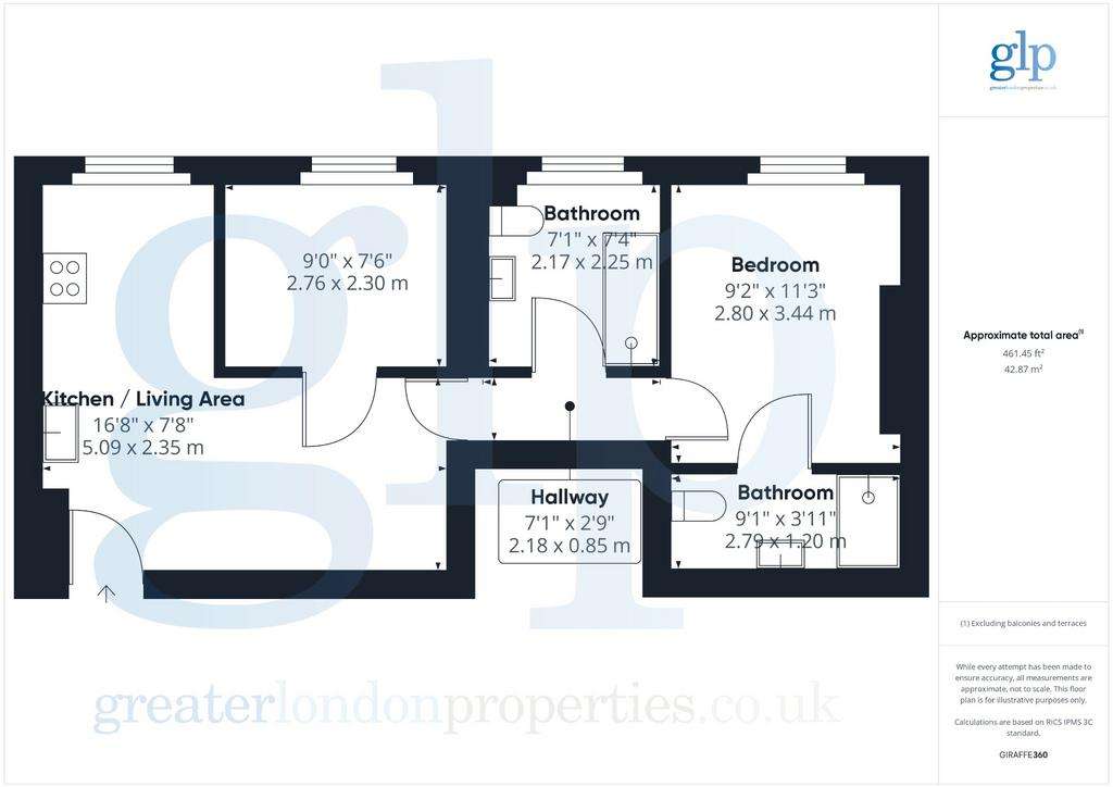 2 bedroom flat to rent - floorplan