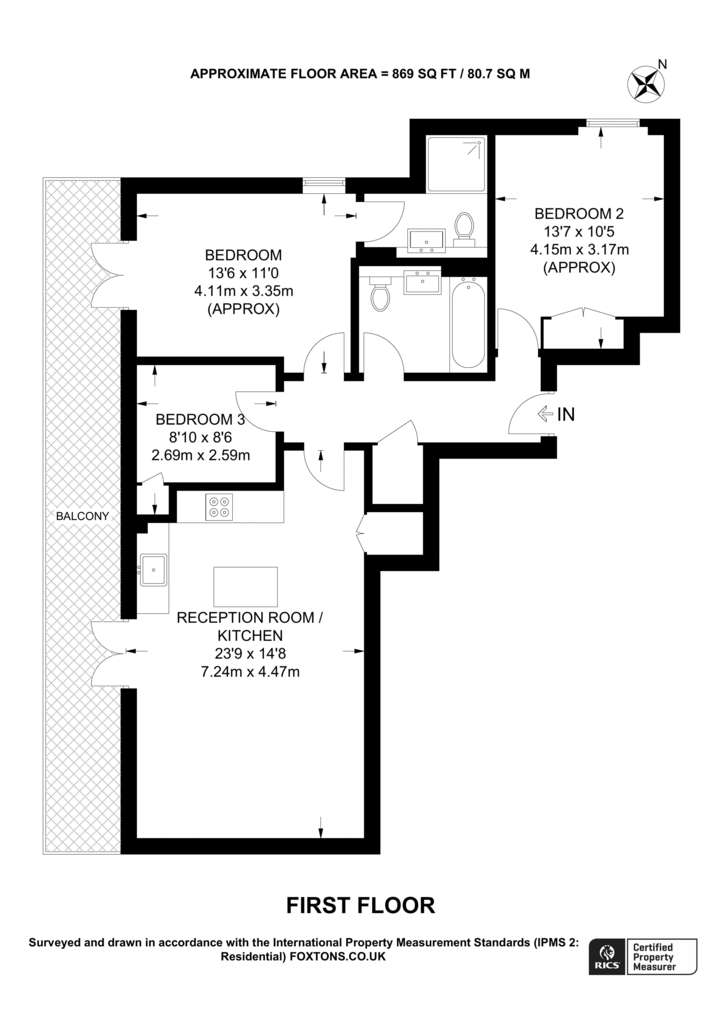 3 bedroom flat to rent - floorplan