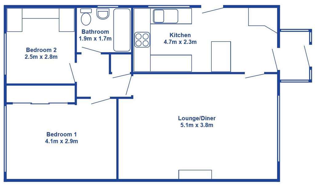 2 bedroom semi-detached bungalow to rent - floorplan