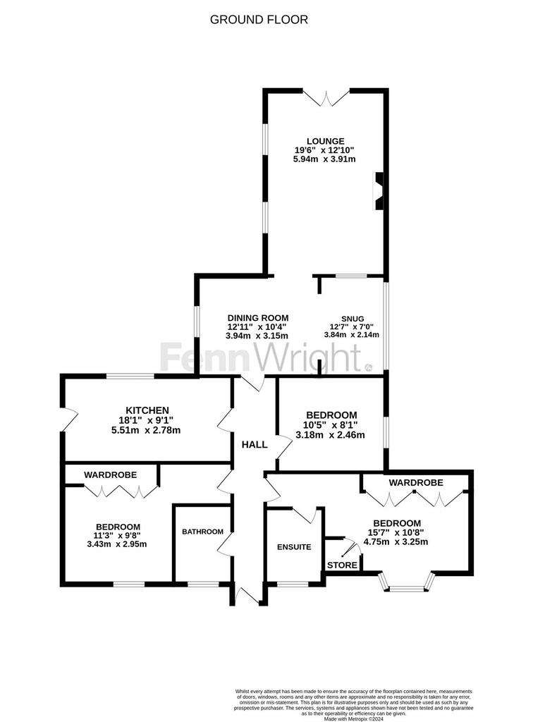 3 bedroom bungalow for sale - floorplan