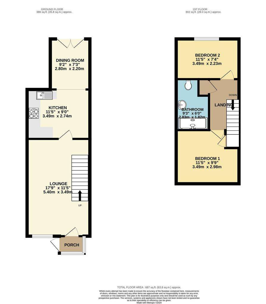 2 bedroom semi-detached house for sale - floorplan