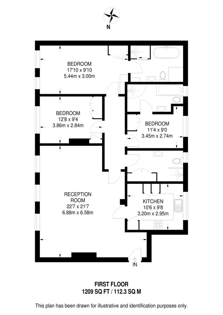 3 bedroom flat to rent - floorplan