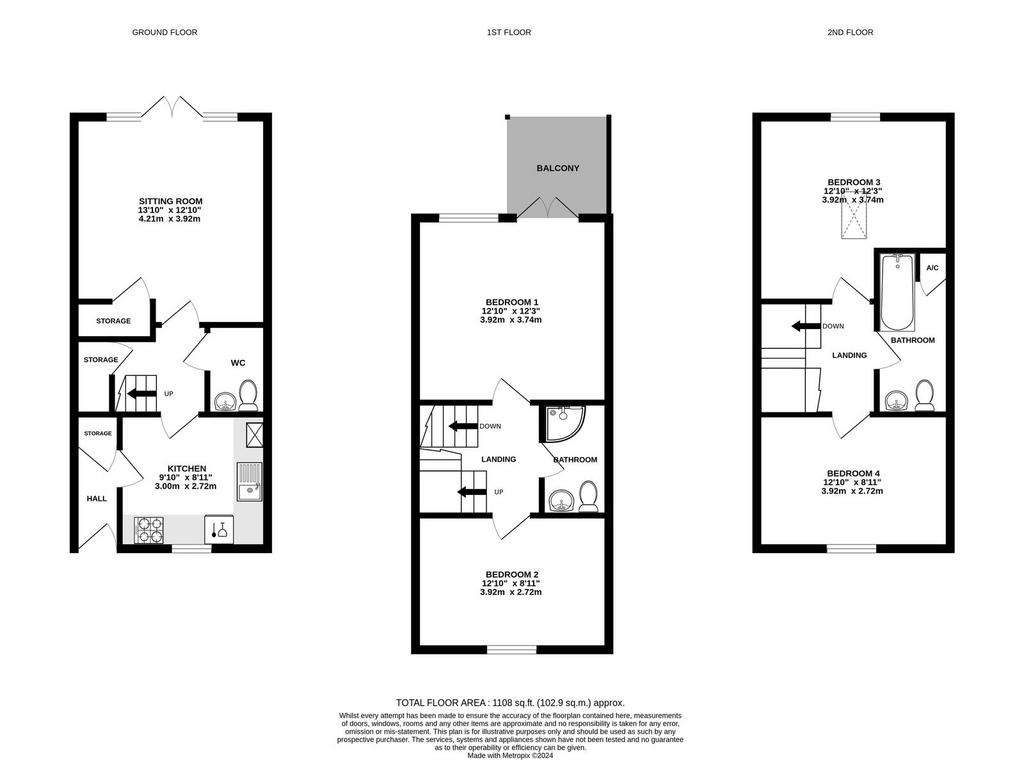 4 bedroom town house to rent - floorplan