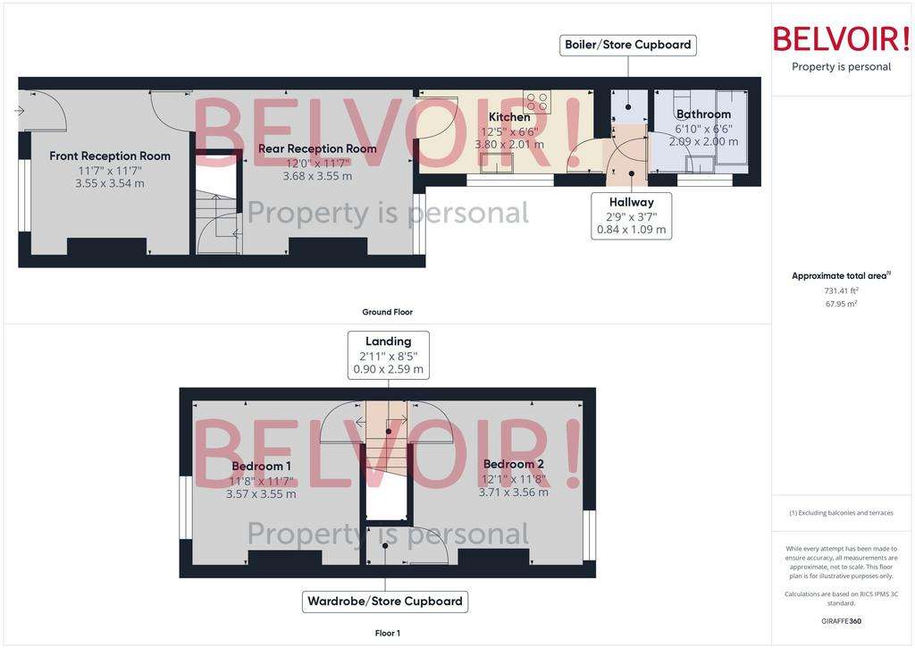 2 bedroom terraced house to rent - floorplan