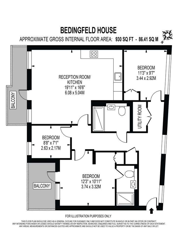 3 bedroom flat to rent - floorplan