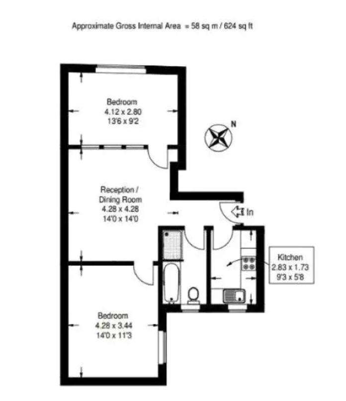 2 bedroom flat to rent - floorplan