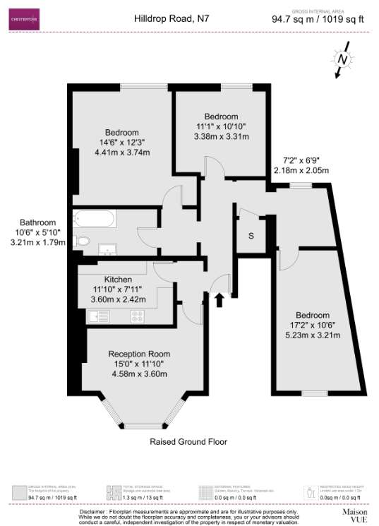 3 bedroom flat to rent - floorplan