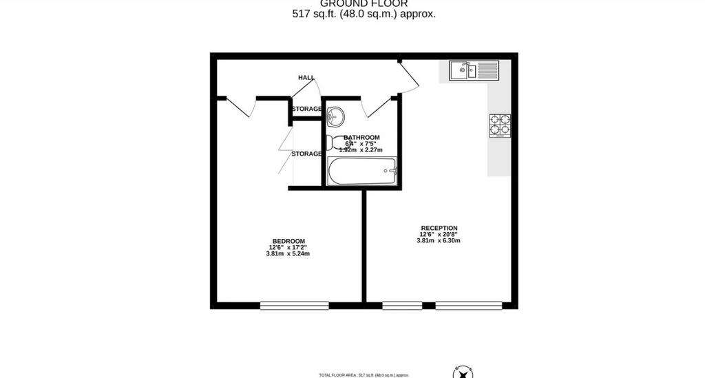 1 bedroom ground floor flat to rent - floorplan