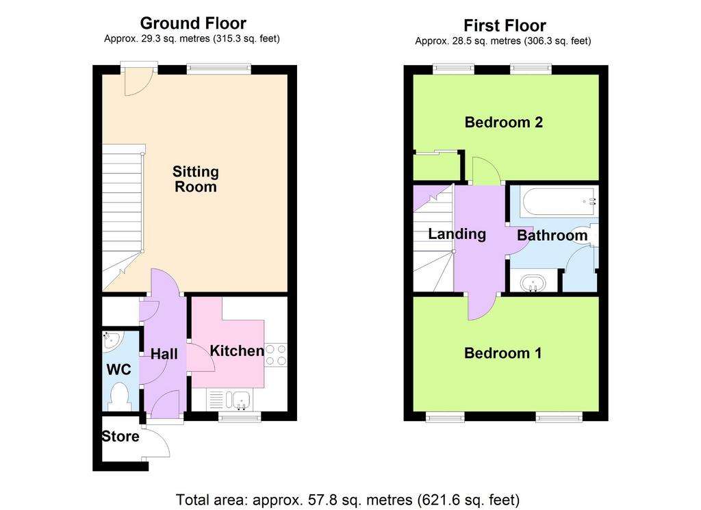 2 bedroom terraced house for sale - floorplan