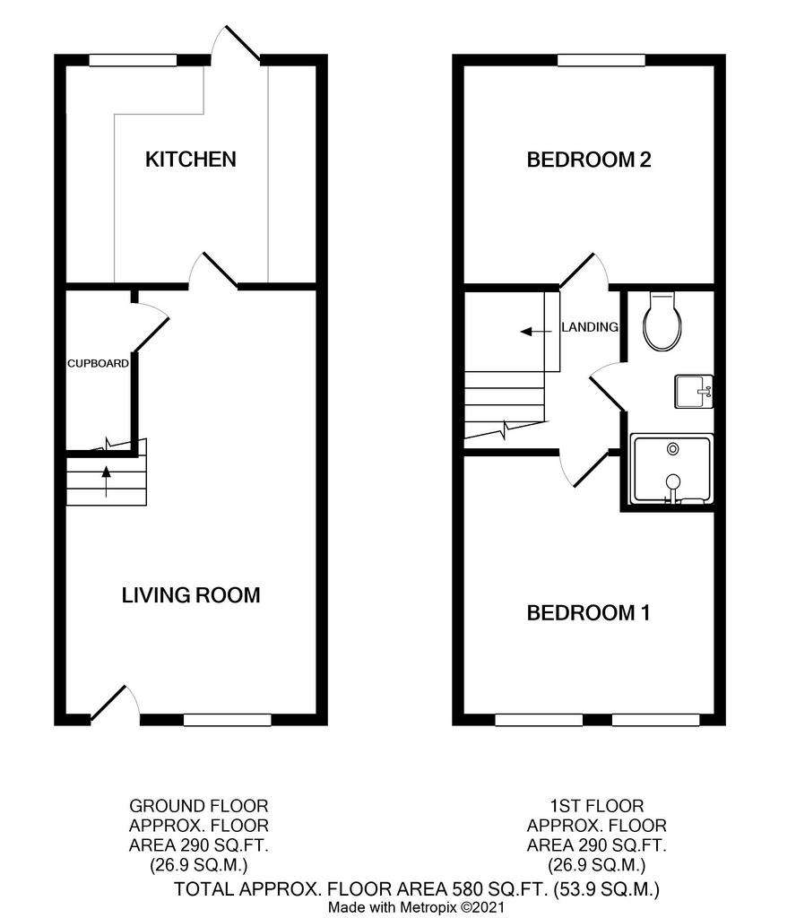 2 bedroom terraced house to rent - floorplan