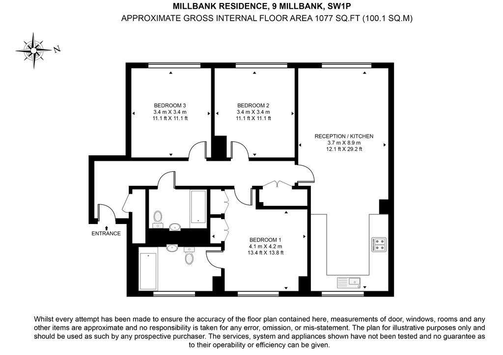 3 bedroom flat to rent - floorplan