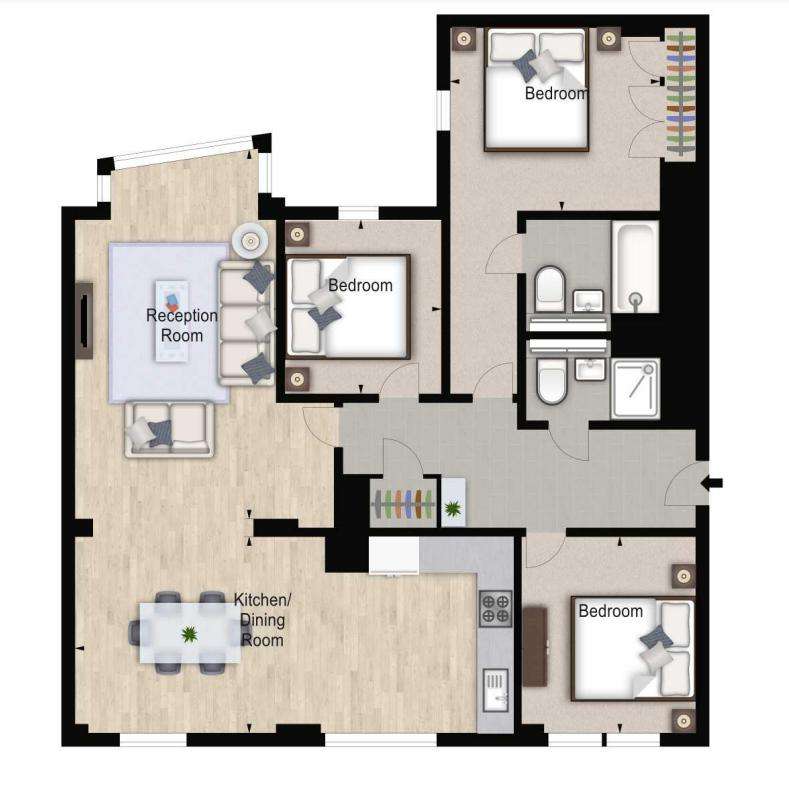 3 bedroom flat to rent - floorplan