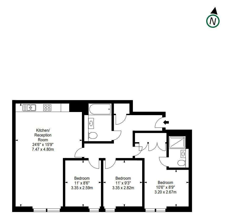 3 bedroom flat to rent - floorplan