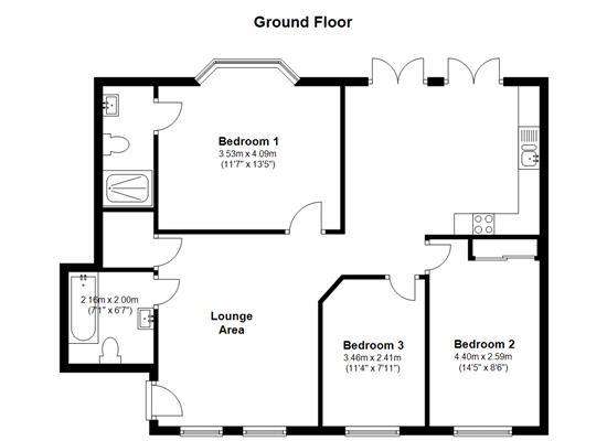 3 bedroom ground floor flat to rent - floorplan