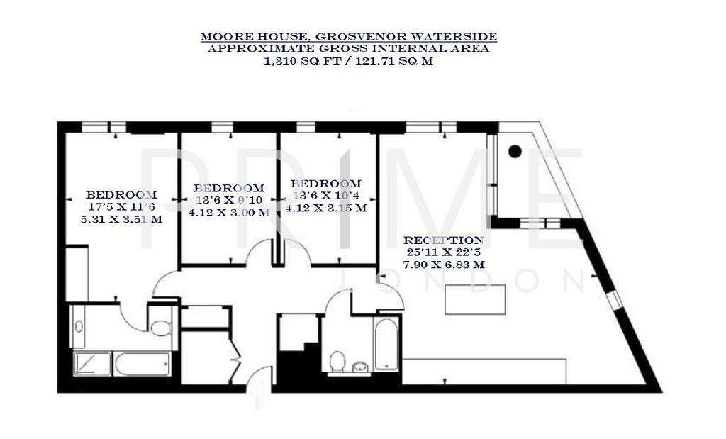 3 bedroom flat to rent - floorplan