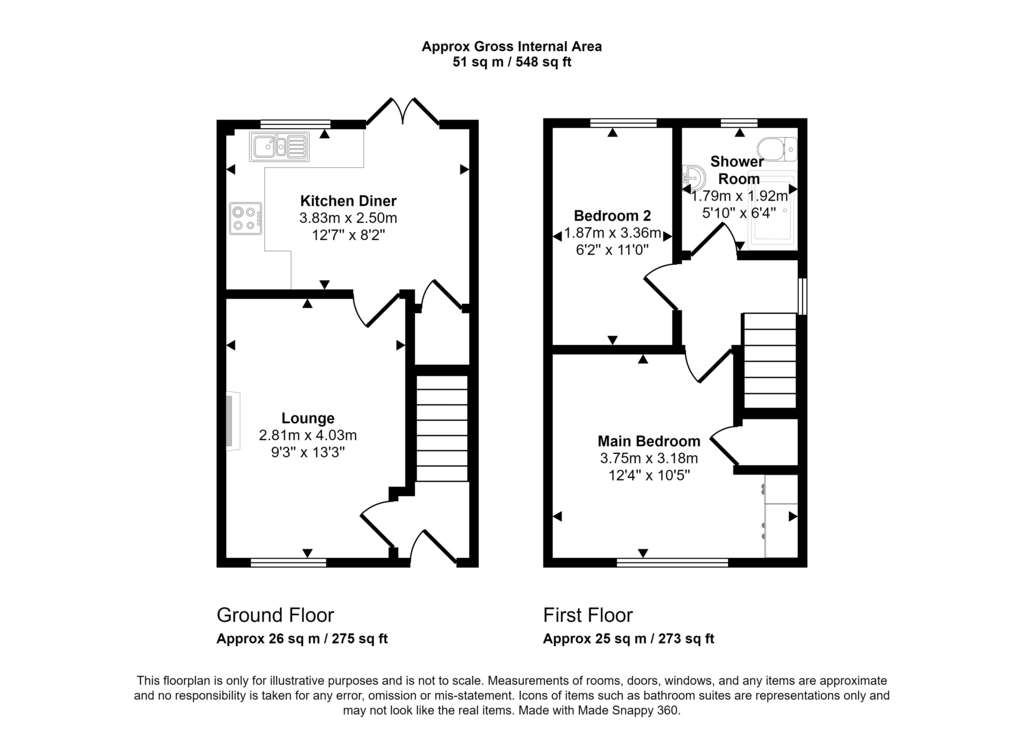 2 bedroom end of terrace house for sale - floorplan